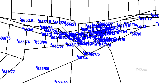 Parcela st. 657/12 v KÚ Řeznovice, Katastrální mapa
