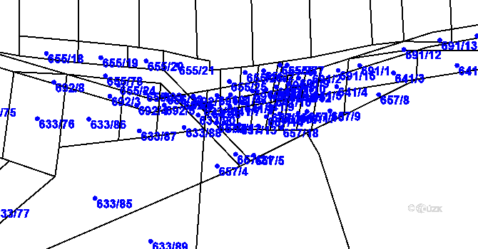 Parcela st. 657/13 v KÚ Řeznovice, Katastrální mapa