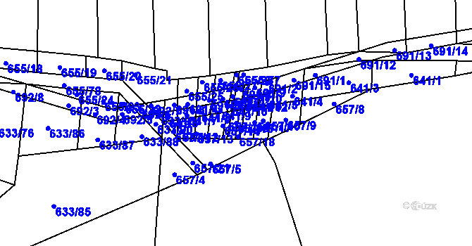 Parcela st. 657/16 v KÚ Řeznovice, Katastrální mapa