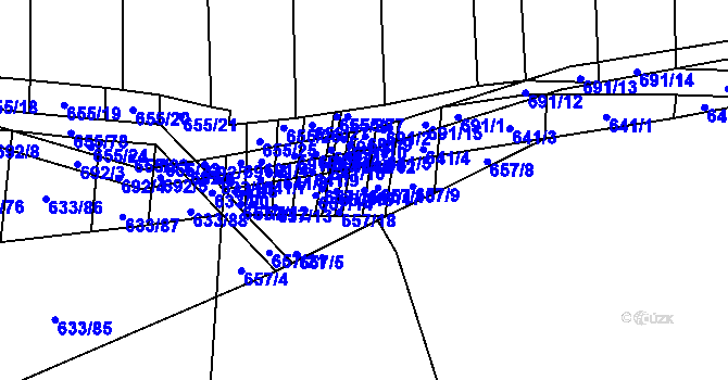 Parcela st. 657/17 v KÚ Řeznovice, Katastrální mapa