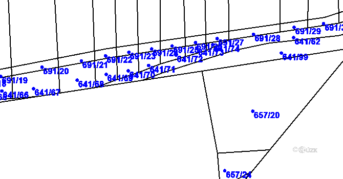 Parcela st. 657/20 v KÚ Řeznovice, Katastrální mapa