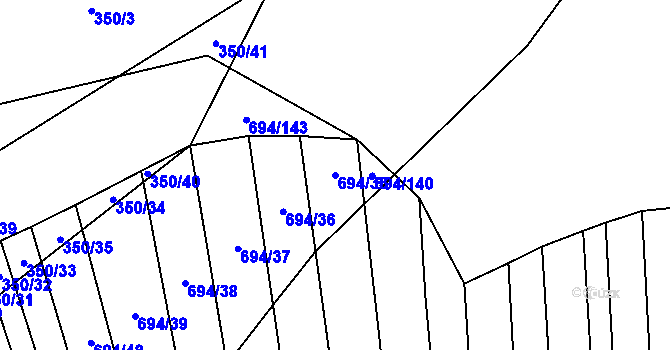 Parcela st. 694/35 v KÚ Řeznovice, Katastrální mapa