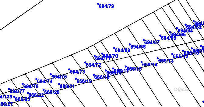 Parcela st. 694/70 v KÚ Řeznovice, Katastrální mapa