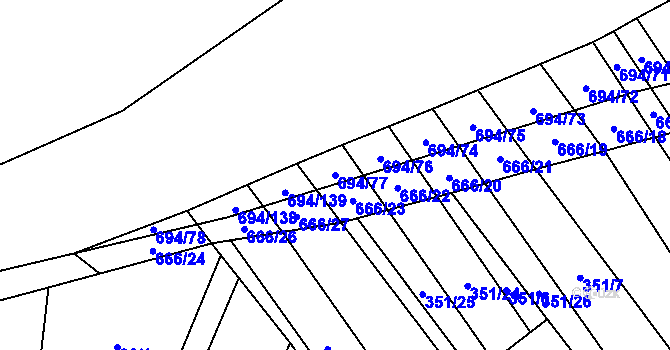 Parcela st. 694/77 v KÚ Řeznovice, Katastrální mapa