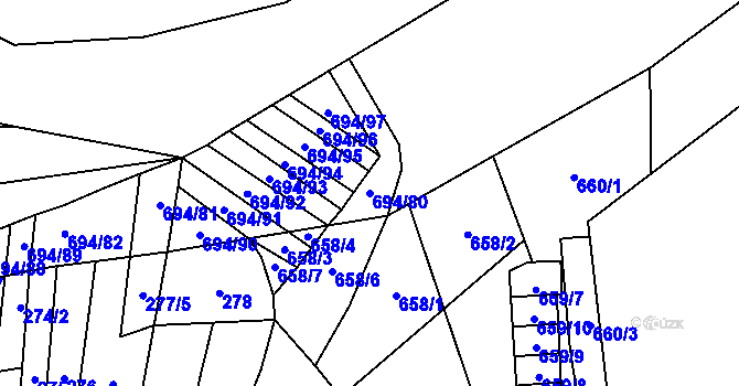 Parcela st. 694/80 v KÚ Řeznovice, Katastrální mapa