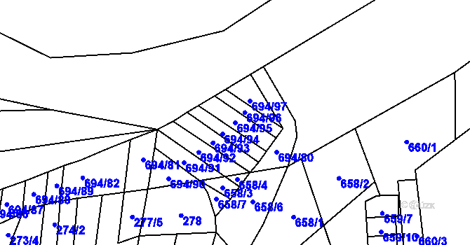 Parcela st. 694/95 v KÚ Řeznovice, Katastrální mapa