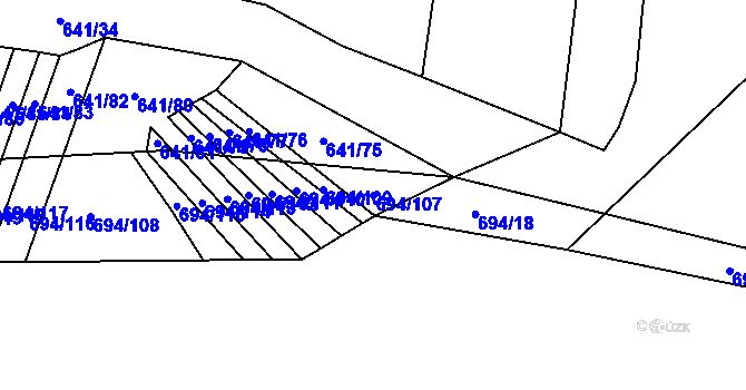 Parcela st. 694/107 v KÚ Řeznovice, Katastrální mapa
