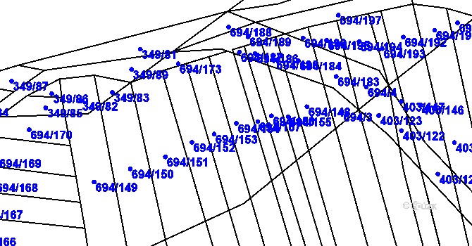 Parcela st. 694/154 v KÚ Řeznovice, Katastrální mapa