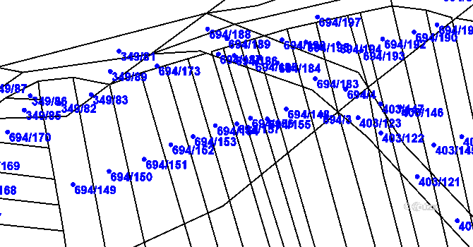 Parcela st. 694/157 v KÚ Řeznovice, Katastrální mapa