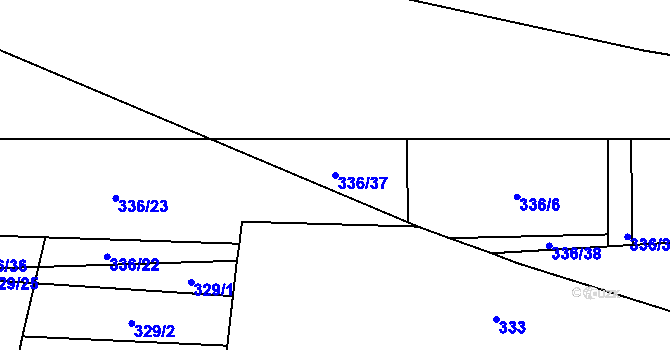 Parcela st. 336/37 v KÚ Řeznovice, Katastrální mapa