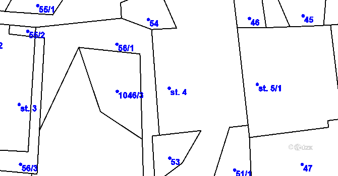 Parcela st. 4 v KÚ Řeženčice, Katastrální mapa