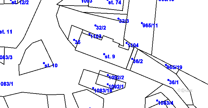 Parcela st. 9 v KÚ Řeženčice, Katastrální mapa