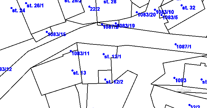 Parcela st. 12/1 v KÚ Řeženčice, Katastrální mapa