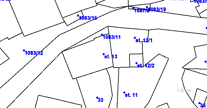 Parcela st. 13 v KÚ Řeženčice, Katastrální mapa