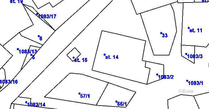 Parcela st. 14 v KÚ Řeženčice, Katastrální mapa
