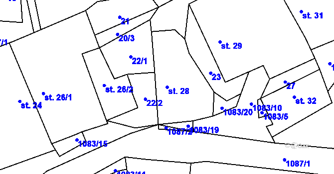 Parcela st. 28 v KÚ Řeženčice, Katastrální mapa