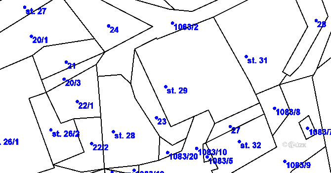 Parcela st. 29 v KÚ Řeženčice, Katastrální mapa