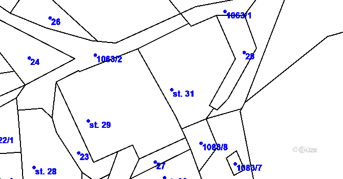 Parcela st. 31 v KÚ Řeženčice, Katastrální mapa