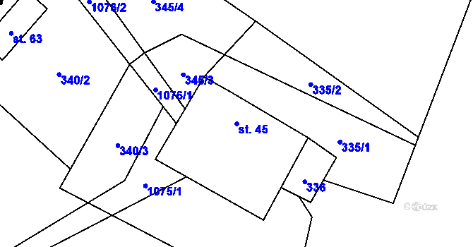 Parcela st. 45 v KÚ Řeženčice, Katastrální mapa