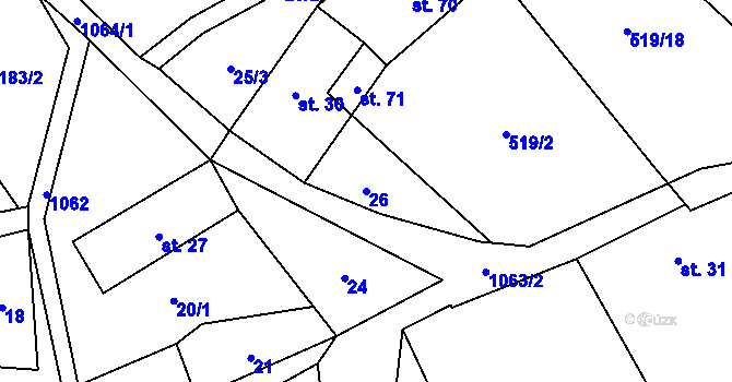 Parcela st. 26 v KÚ Řeženčice, Katastrální mapa