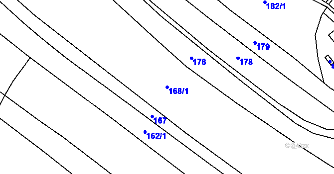 Parcela st. 168/1 v KÚ Řeženčice, Katastrální mapa