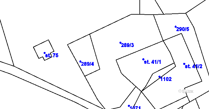 Parcela st. 289 v KÚ Řeženčice, Katastrální mapa