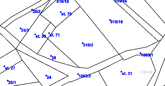 Parcela st. 519/2 v KÚ Řeženčice, Katastrální mapa