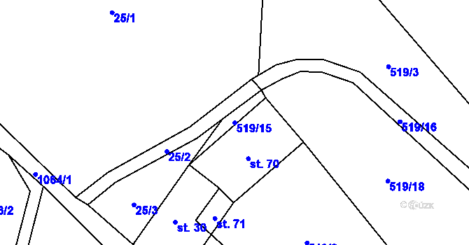 Parcela st. 519/15 v KÚ Řeženčice, Katastrální mapa