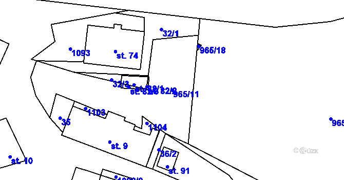 Parcela st. 965/11 v KÚ Řeženčice, Katastrální mapa