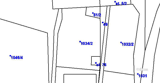 Parcela st. 1034/2 v KÚ Řeženčice, Katastrální mapa