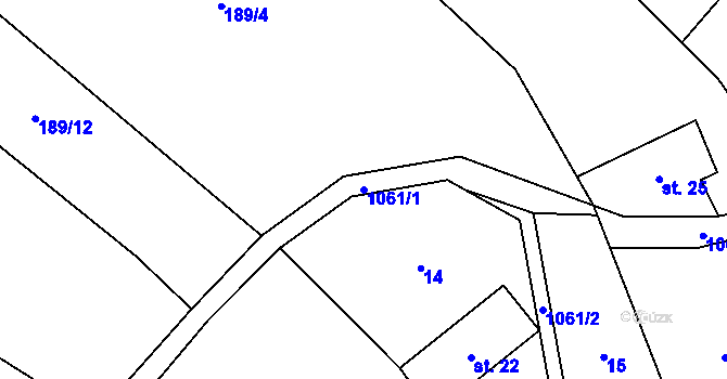 Parcela st. 1061/1 v KÚ Řeženčice, Katastrální mapa