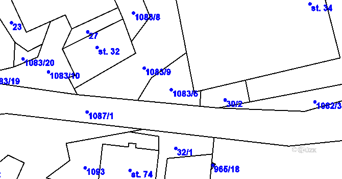 Parcela st. 1083/6 v KÚ Řeženčice, Katastrální mapa