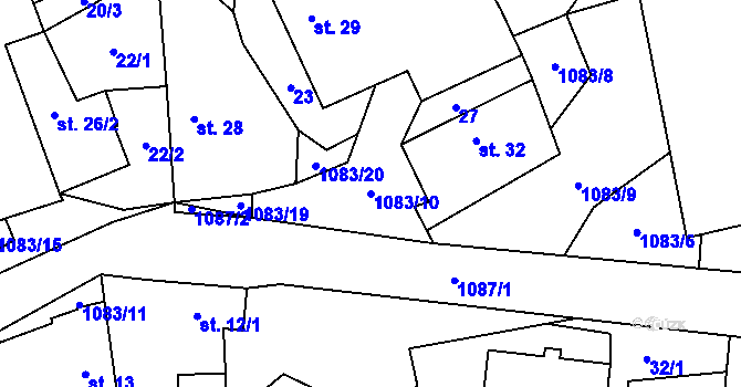 Parcela st. 1083/10 v KÚ Řeženčice, Katastrální mapa