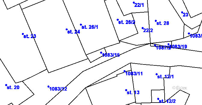 Parcela st. 1083/15 v KÚ Řeženčice, Katastrální mapa