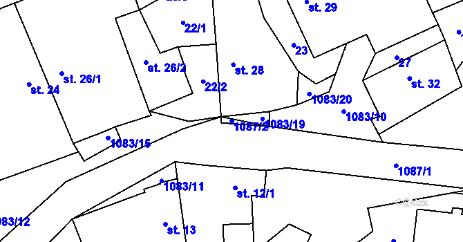 Parcela st. 1087/2 v KÚ Řeženčice, Katastrální mapa