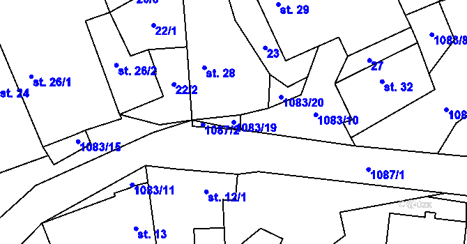 Parcela st. 1083/19 v KÚ Řeženčice, Katastrální mapa