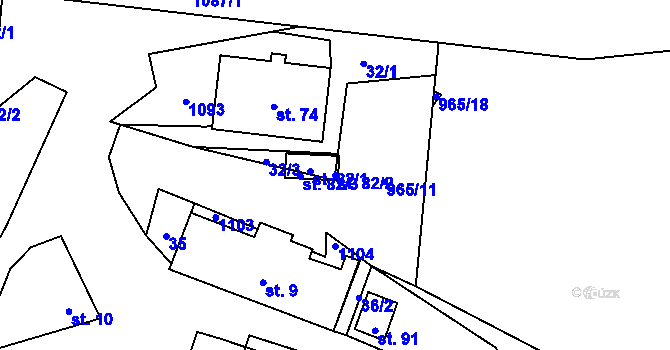 Parcela st. 82/2 v KÚ Řeženčice, Katastrální mapa