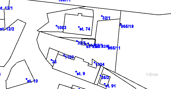 Parcela st. 82/3 v KÚ Řeženčice, Katastrální mapa