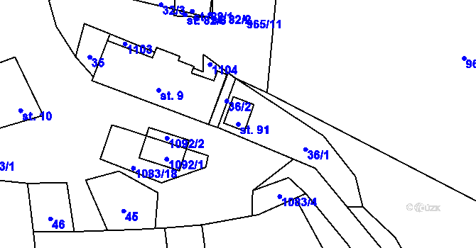 Parcela st. 91 v KÚ Řeženčice, Katastrální mapa