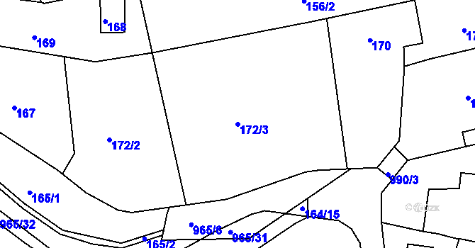 Parcela st. 172/3 v KÚ Řícmanice, Katastrální mapa