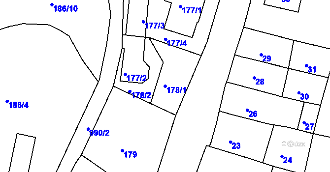 Parcela st. 178/1 v KÚ Řícmanice, Katastrální mapa
