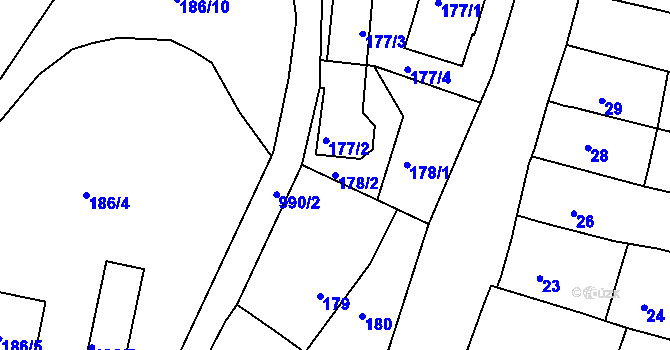 Parcela st. 178/2 v KÚ Řícmanice, Katastrální mapa