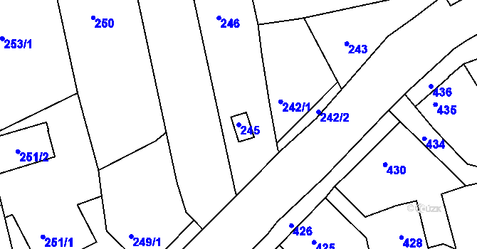 Parcela st. 245 v KÚ Řícmanice, Katastrální mapa
