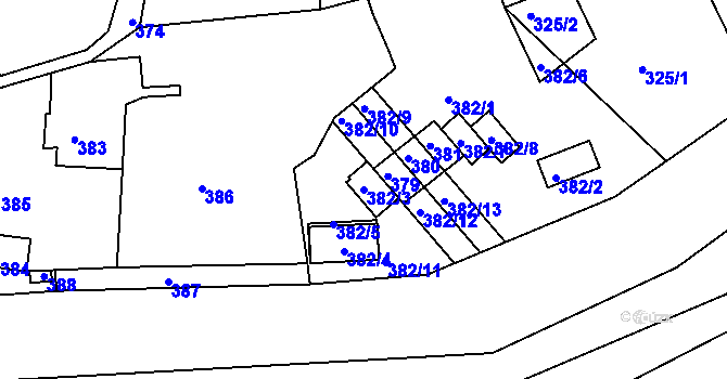 Parcela st. 382/3 v KÚ Řícmanice, Katastrální mapa