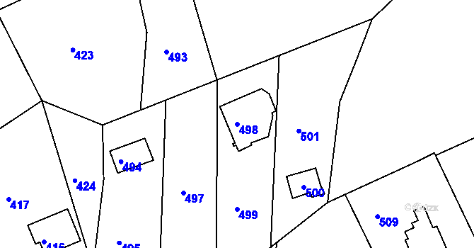 Parcela st. 498 v KÚ Řícmanice, Katastrální mapa