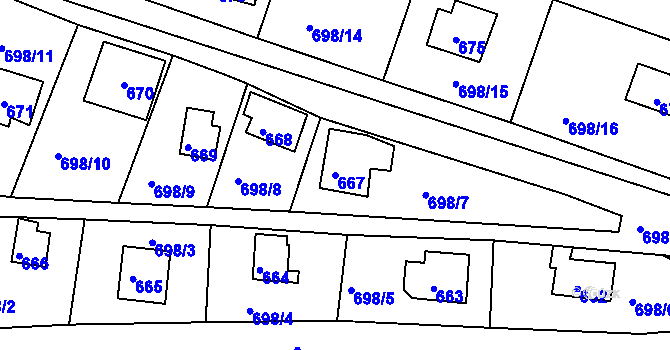 Parcela st. 667 v KÚ Řícmanice, Katastrální mapa