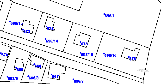 Parcela st. 675 v KÚ Řícmanice, Katastrální mapa