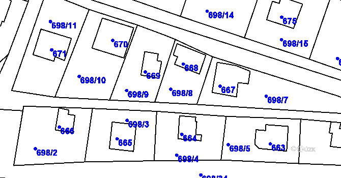 Parcela st. 698/8 v KÚ Řícmanice, Katastrální mapa