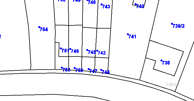 Parcela st. 742 v KÚ Řícmanice, Katastrální mapa