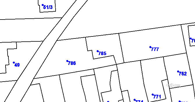 Parcela st. 785 v KÚ Řícmanice, Katastrální mapa